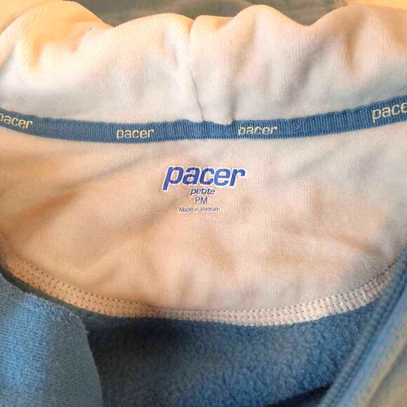 Pacer Women's Fleece Jacket Blue White Full Zip Front Hooded Pockets Petites PM - Picture 4 of 7